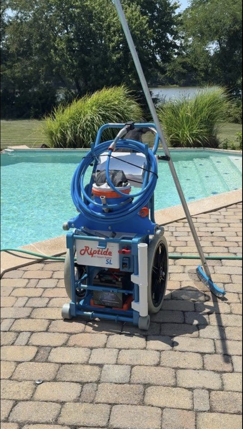 Professional pool cleaning and repair equipment cart poolside
